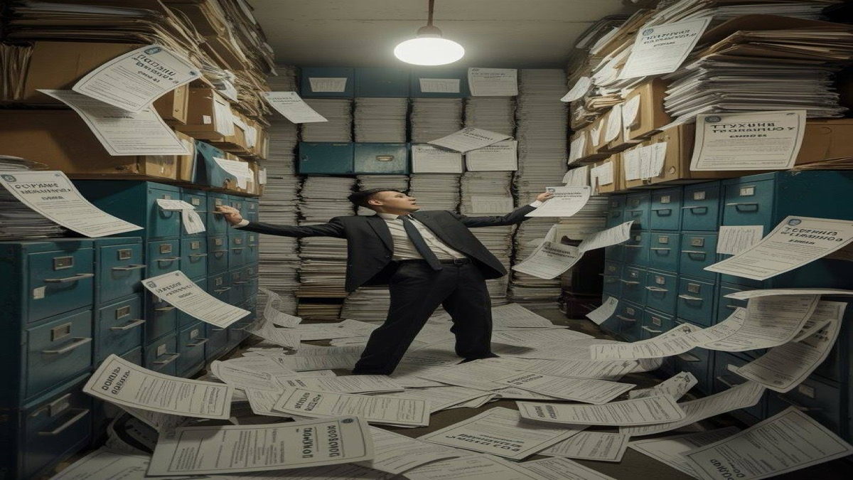 Отчаян човек пред планината от документи за НАП