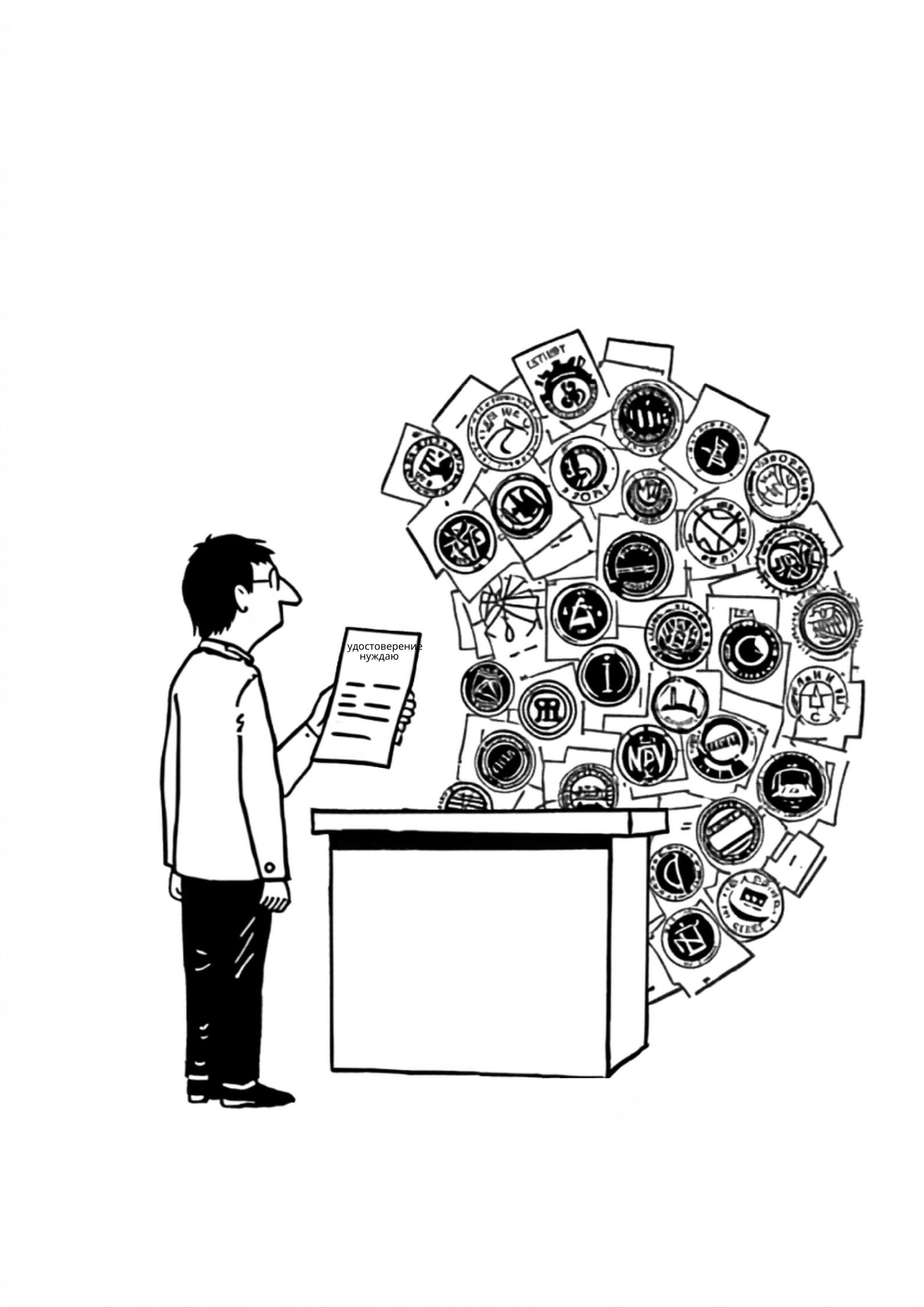 Човек с куп печати и подписи